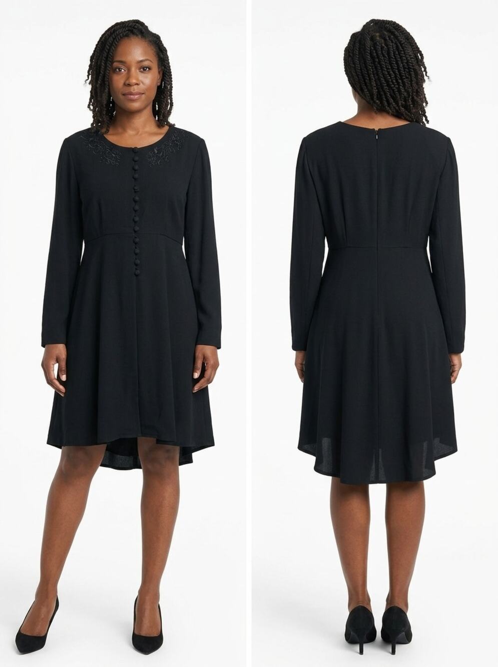 Vintage Liz Claiborne Dresses Black A-Line Embroidered Dress Women Size 10